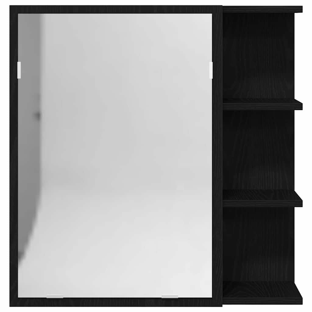 Badezimmerspiegelschrank mit Regal mit Tür Schwarz Eichen-Optik
