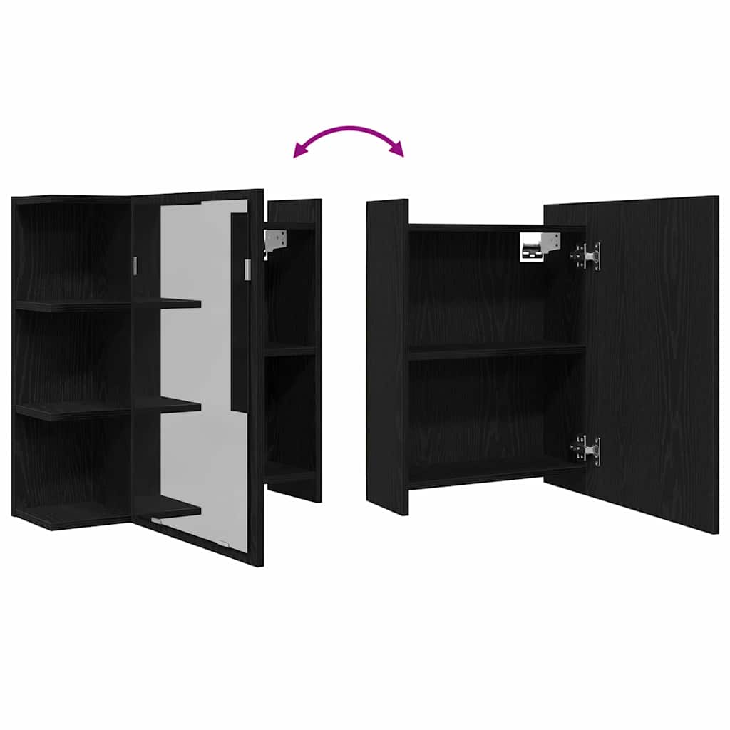 Badezimmerspiegelschrank mit Regal mit Tür Schwarz Eichen-Optik