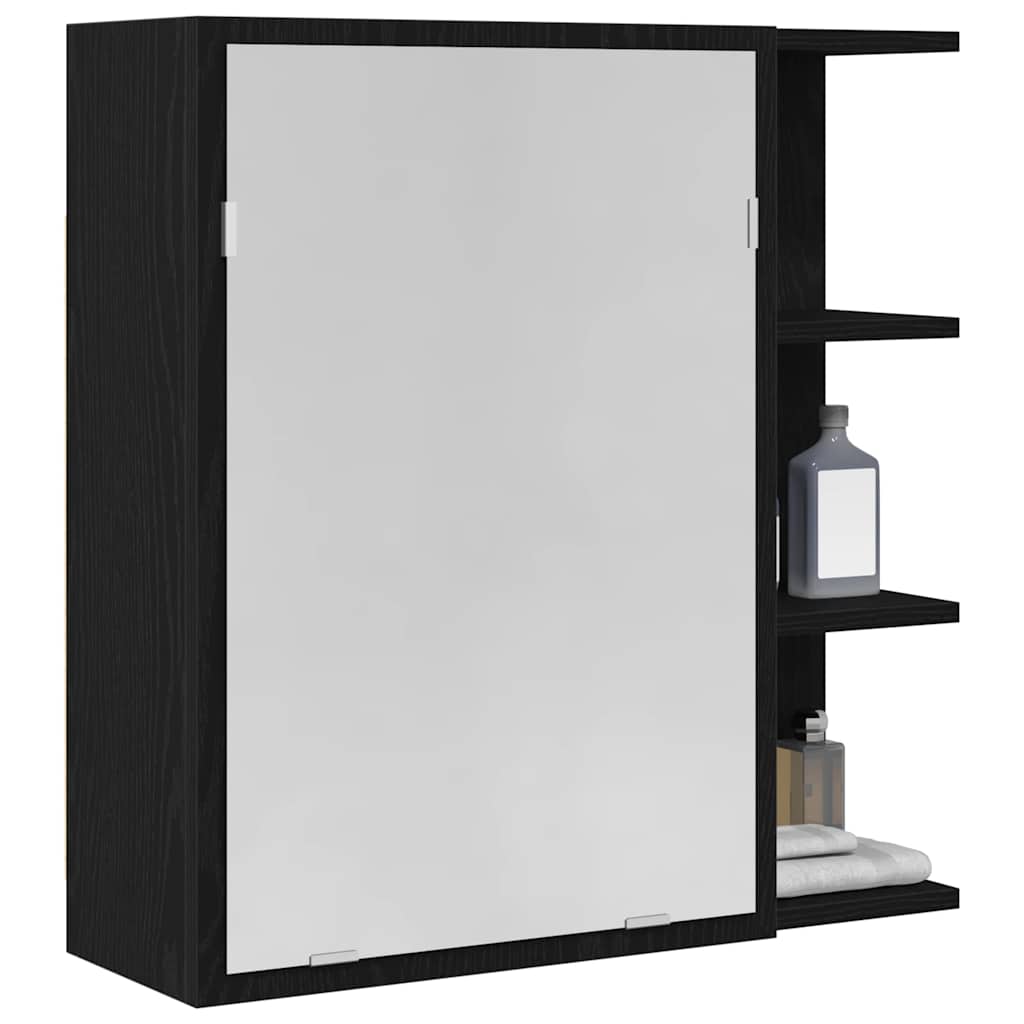 Badezimmerspiegelschrank mit Regal mit Tür Schwarz Eichen-Optik
