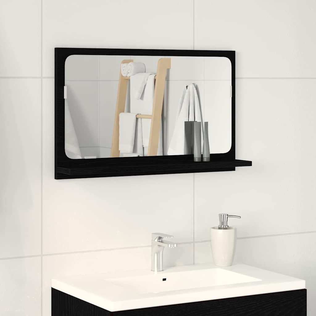 Spiegelablage mit Regal Schwarz Eichen-Optik 60 x 10,5 x 37 cm