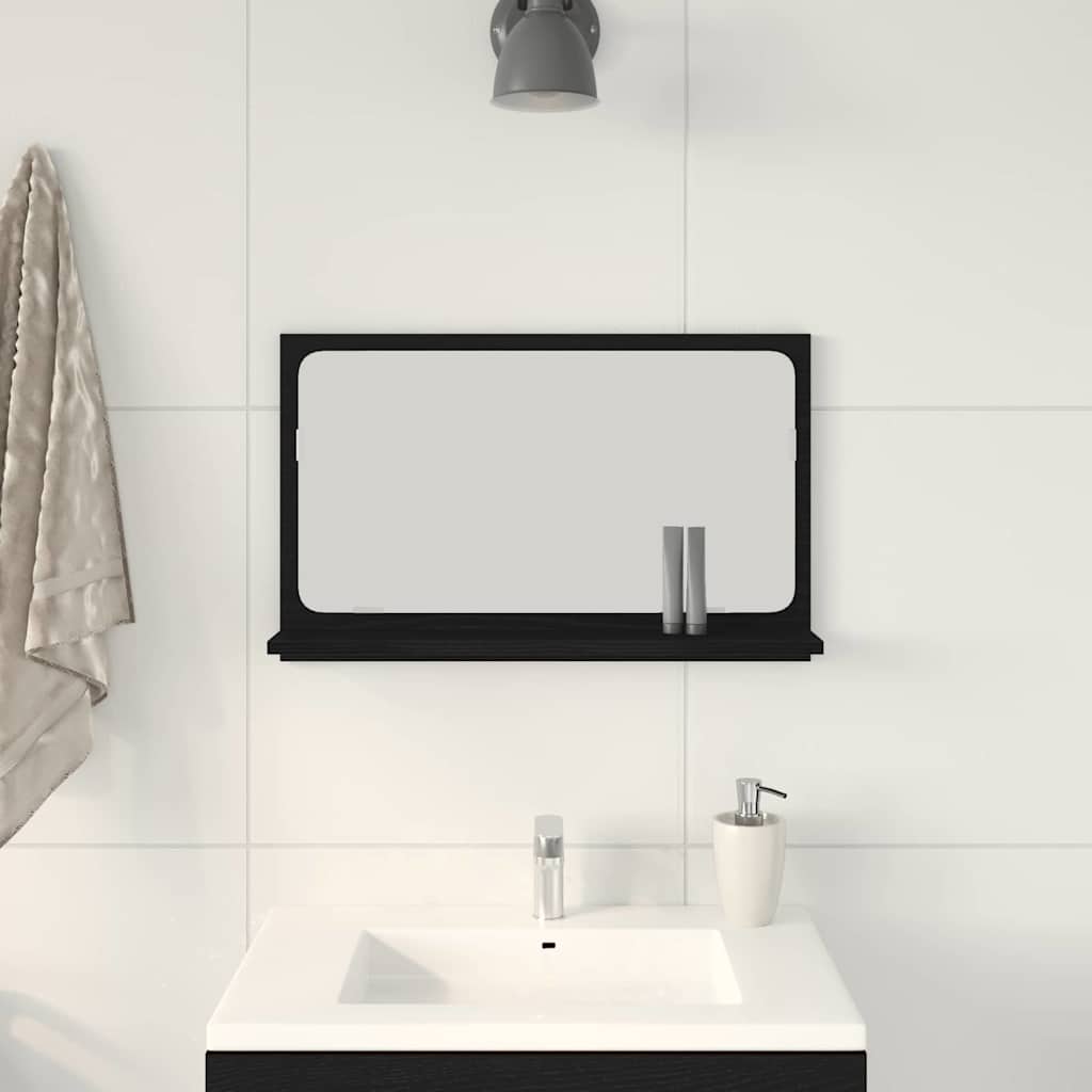Spiegelablage mit Regal Schwarz Eichen-Optik 60 x 10,5 x 37 cm