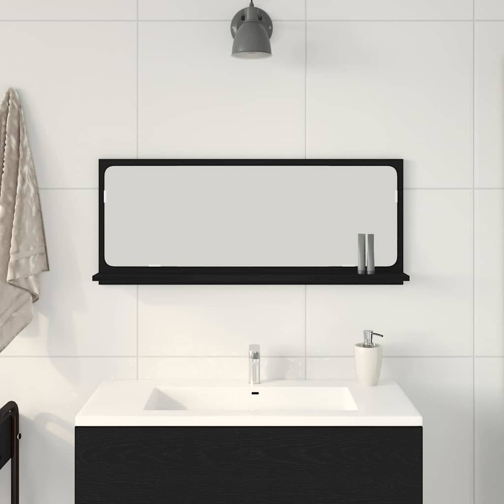 Spiegelablage mit Regal Schwarz Eichen-Optik 90 x 10,5 x 37 cm