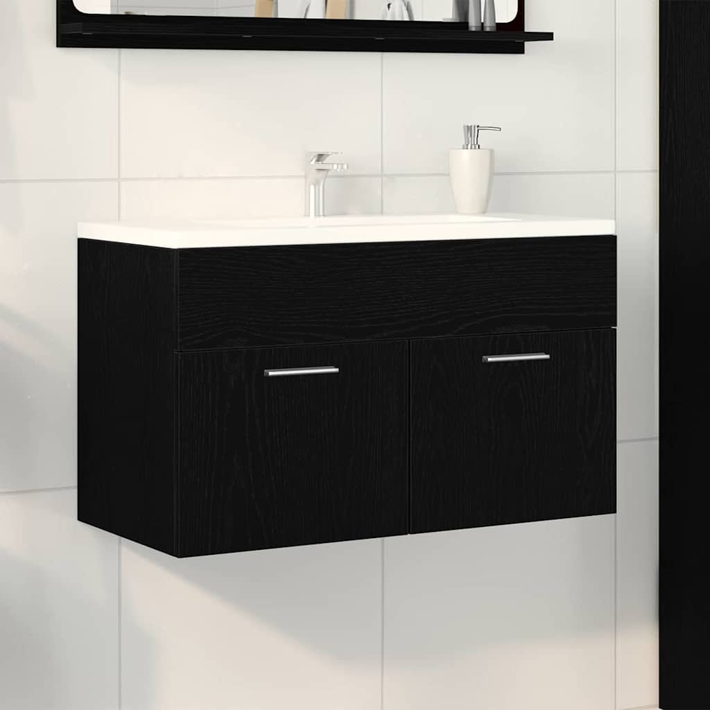 Waschbeckenunterschrank Schwarz Eichen-Optik 38,5 x 100 x 46 cm