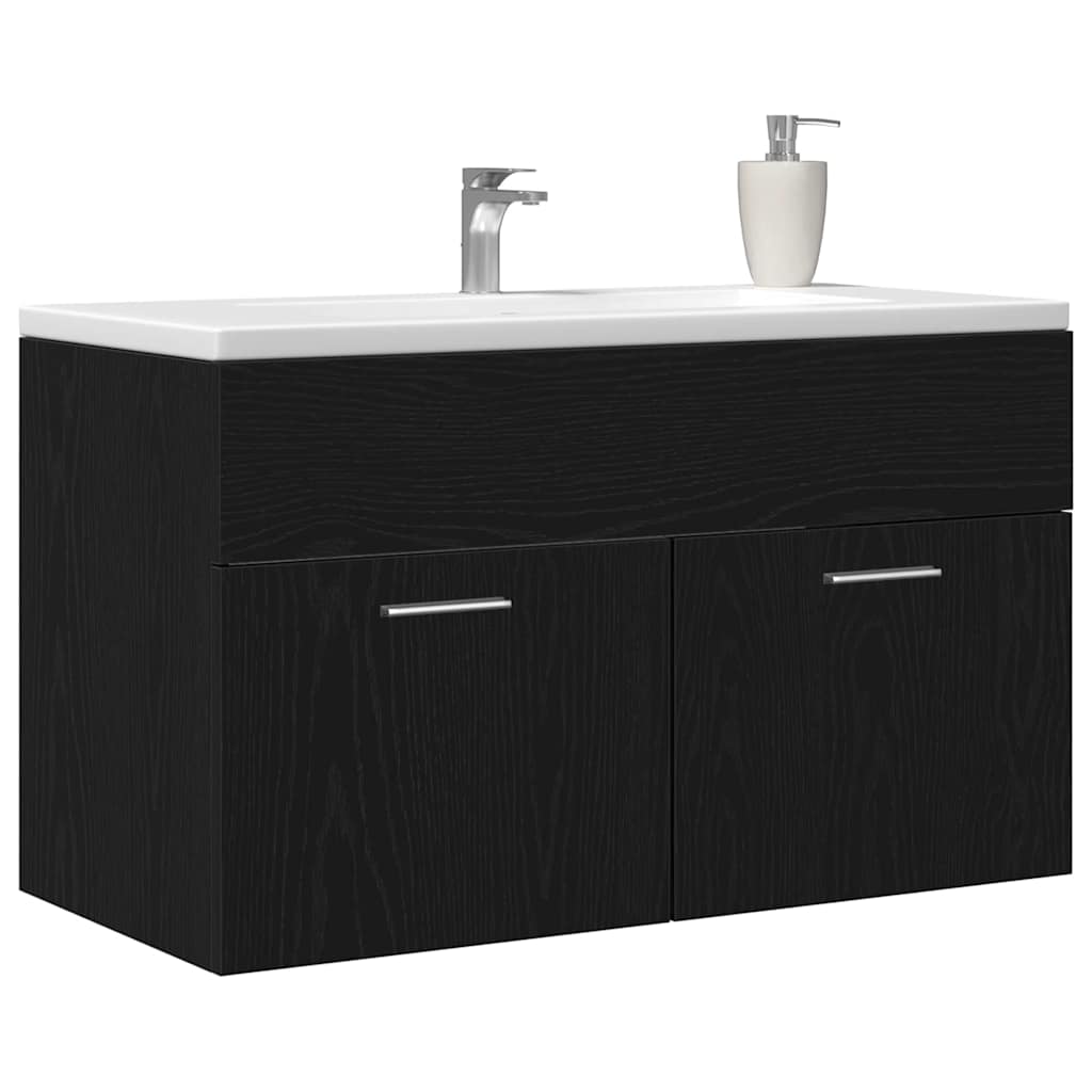 Waschbeckenunterschrank Schwarz Eichen-Optik 38,5 x 100 x 46 cm