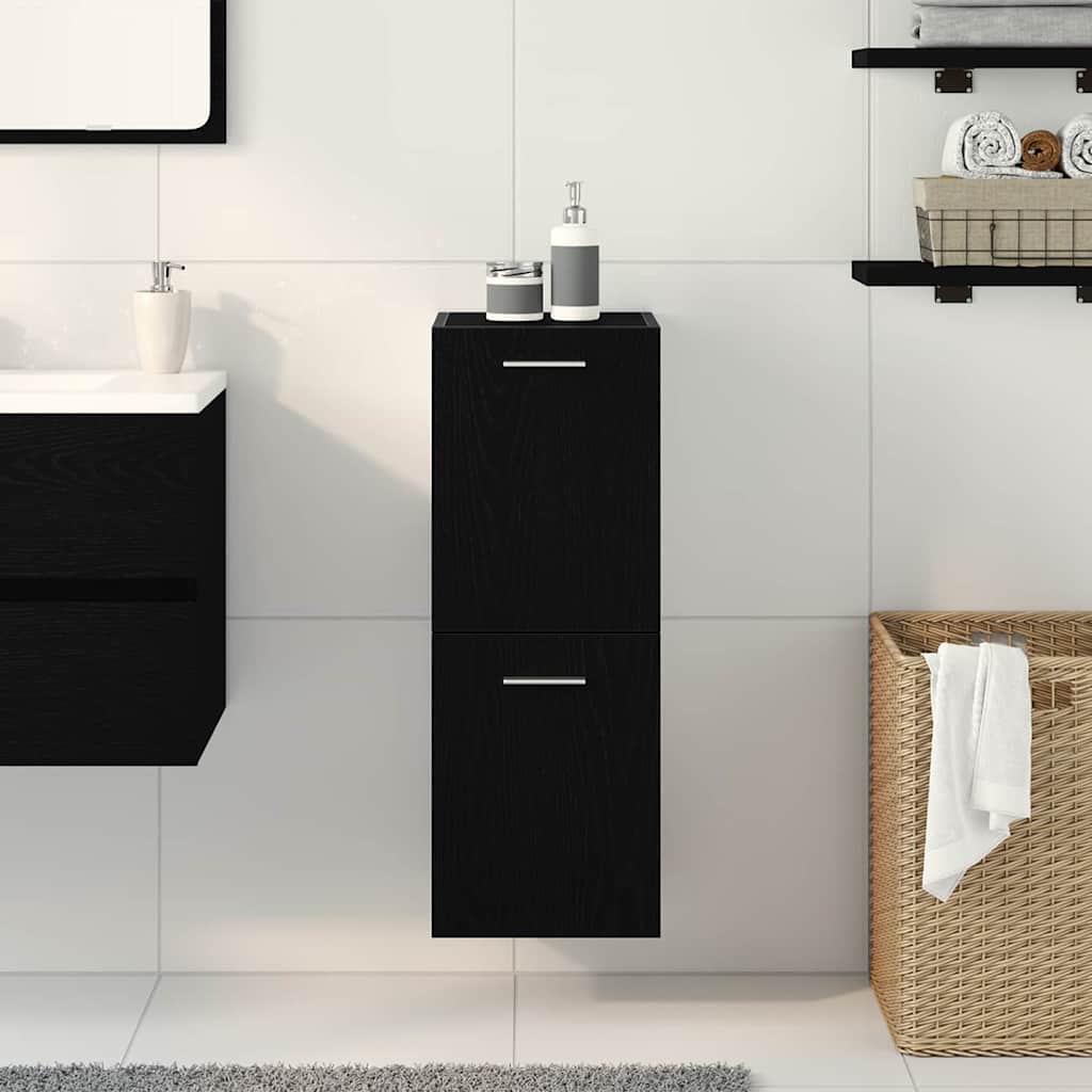 Badezimmerschrank mit Tür Schwarz Eichen-Optik 30 x 30 x 80 cm