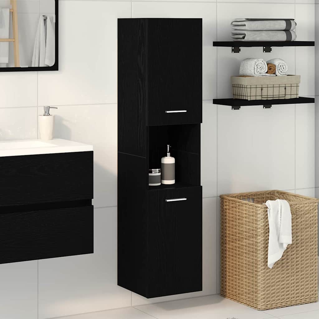 Badezimmerschrank mit Tür Schwarz Eichen-Optik 30 x 30 x 130 cm