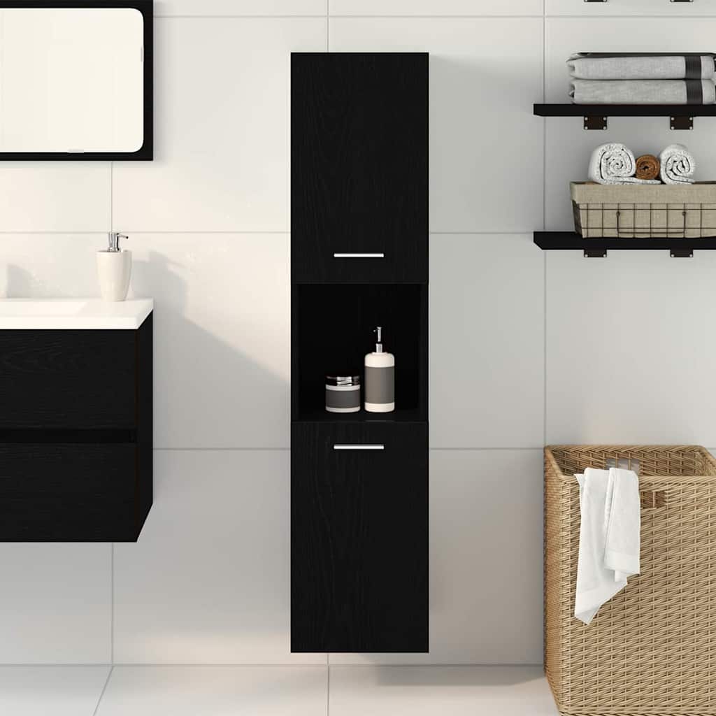 Badezimmerschrank mit Tür Schwarz Eichen-Optik 30 x 30 x 130 cm