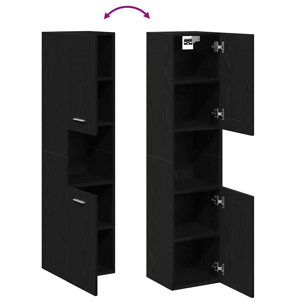 Badezimmerschrank mit Tür Schwarz Eichen-Optik 30 x 30 x 130 cm