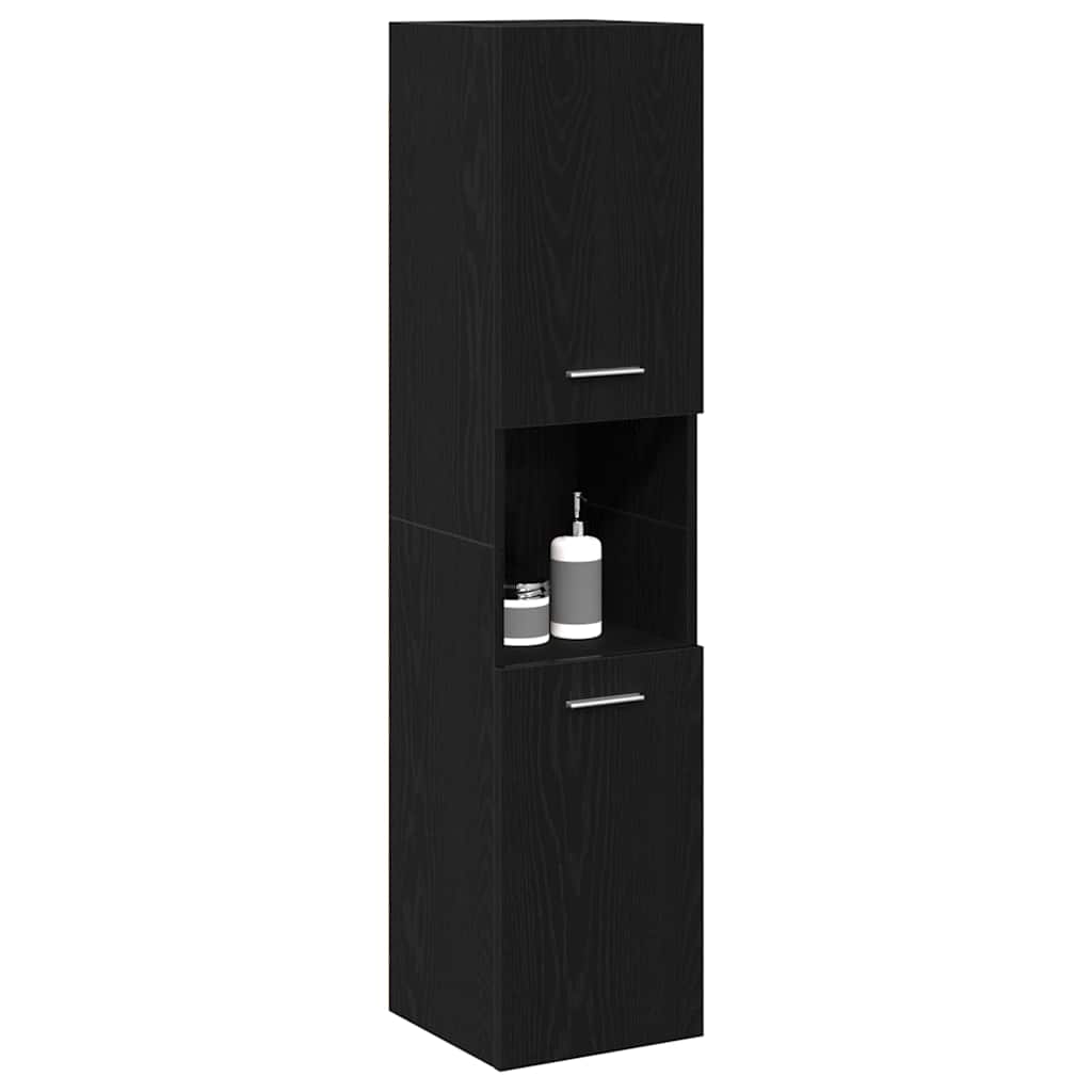 Badezimmerschrank mit Tür Schwarz Eichen-Optik 30 x 30 x 130 cm