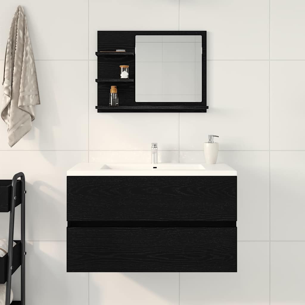Badspiegel Schwarz Eichen-Optik 60x10,5x45 cm Holzwerkstoff