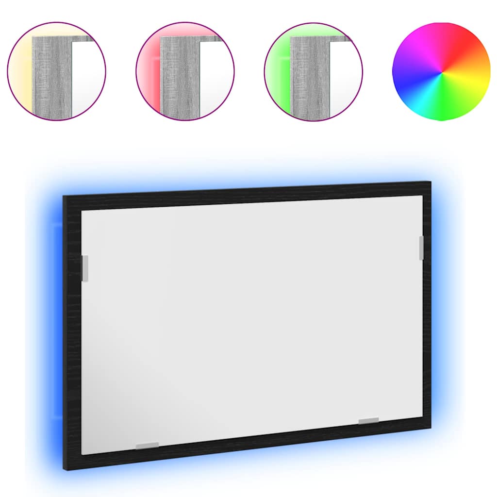 Badspiegel mit LED-Leuchten Schwarz Eichen-Optik 60x8,5x37 cm