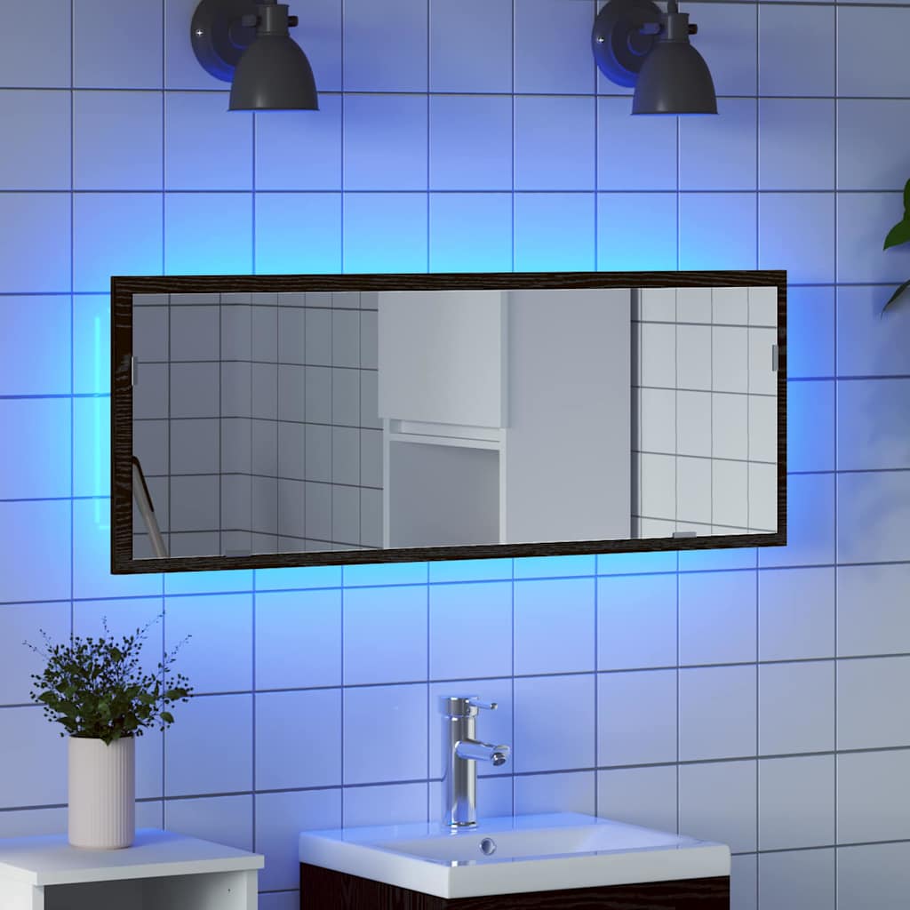 LED-Badezimmerspiegel Schwarz Eichen-Optik 100 x 8,5 x 37 cm