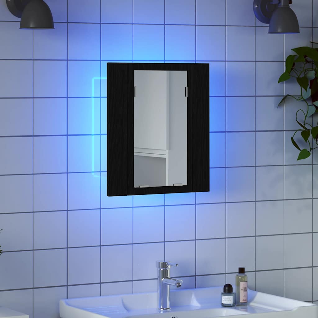 LED Badezimmerspiegelschrank Eiche Schwarz 40x12x45 cm Holzwerkstoff