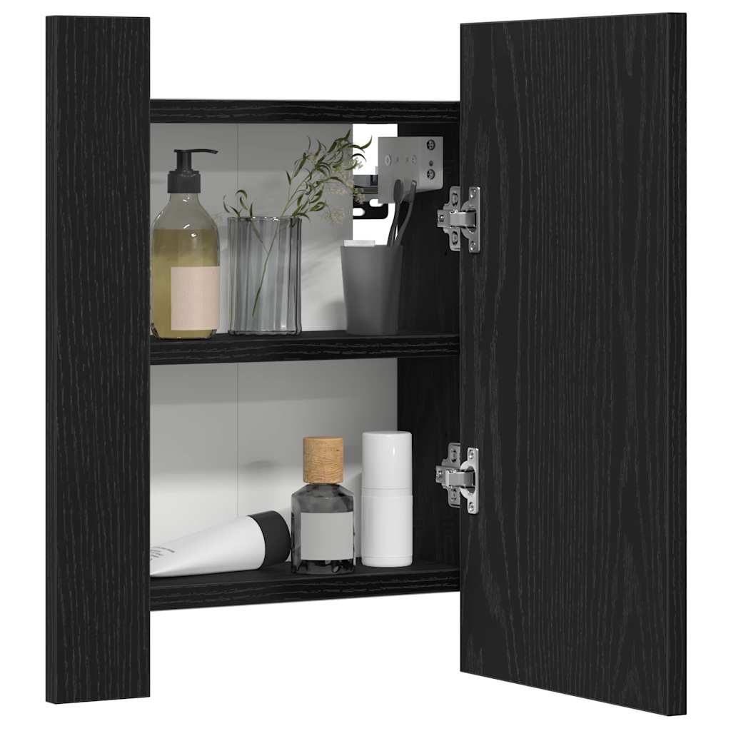 LED Badezimmerspiegelschrank Eiche Schwarz 40x12x45 cm Holzwerkstoff