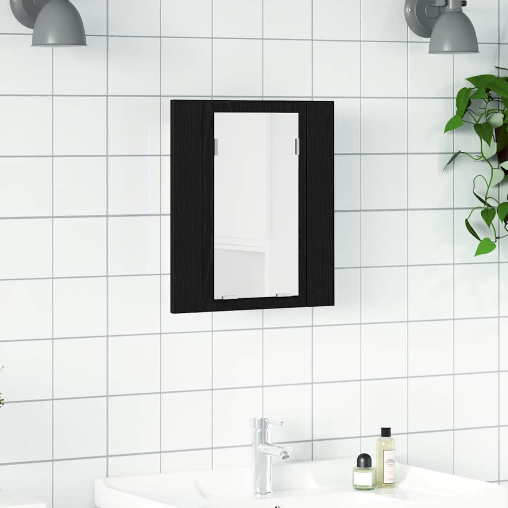 LED Badezimmerspiegelschrank Eiche Schwarz 40x12x45 cm Holzwerkstoff