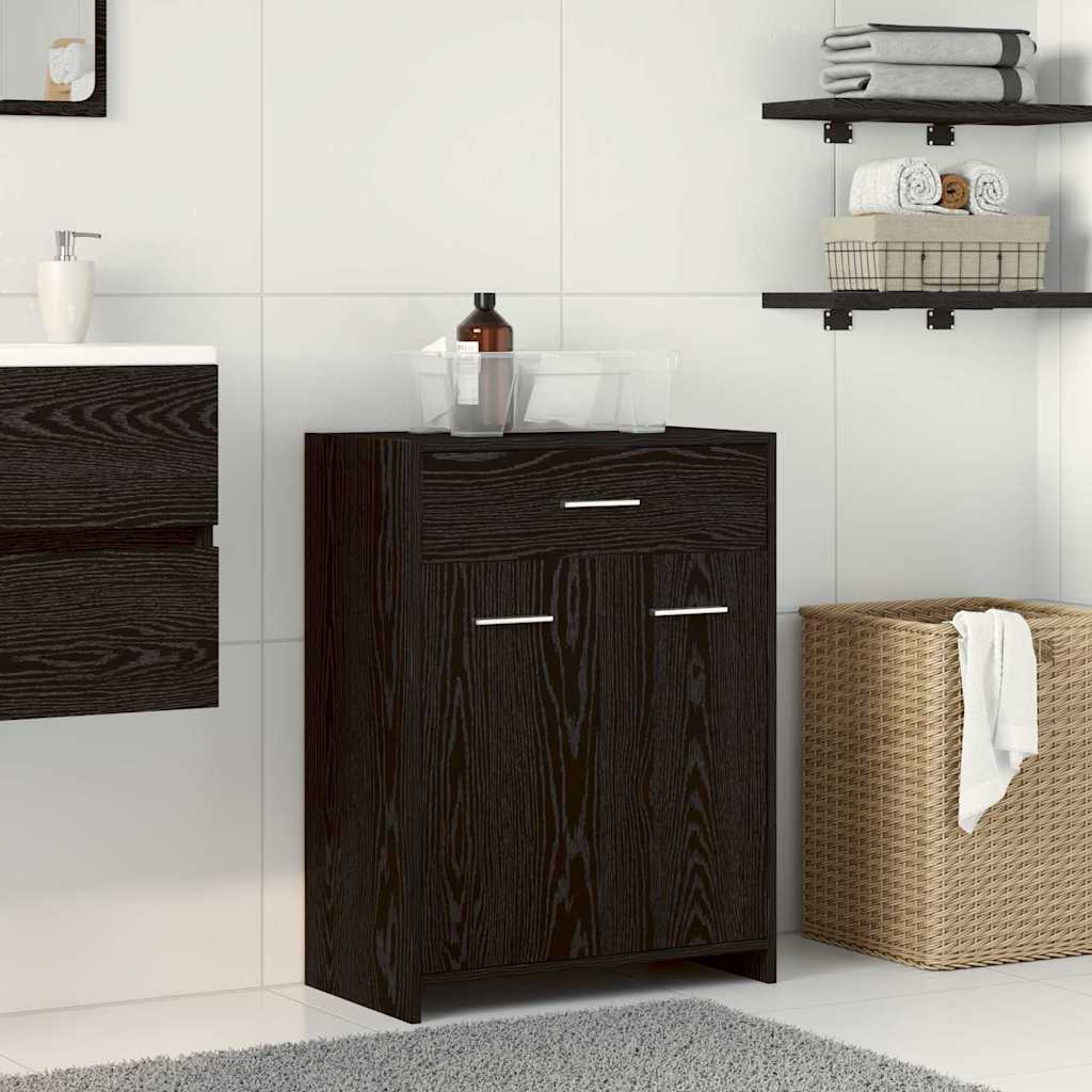 Badezimmerschrank mit Tür Schwarz Eichen-Optik 60 x 33 x 80 cm