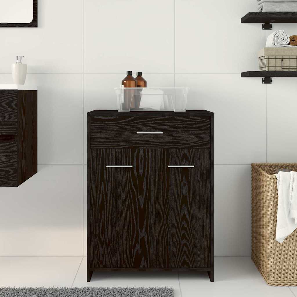 Badezimmerschrank mit Tür Schwarz Eichen-Optik 60 x 33 x 80 cm