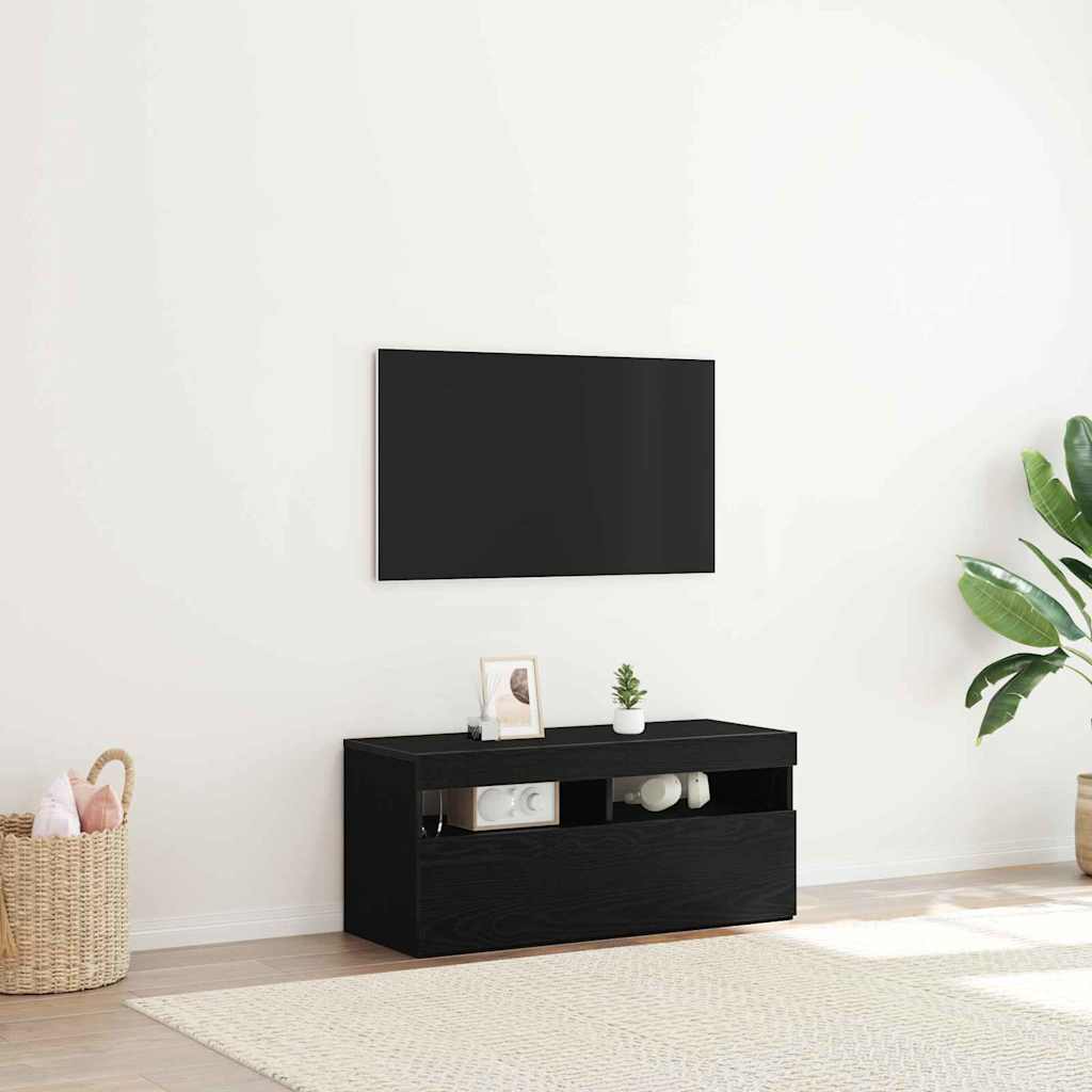TV-Schränk Schwarz Eichen-Optik 90 x 35 x 40 cm Holzwerkstoff