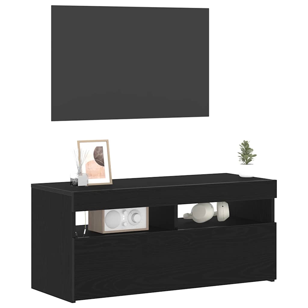 TV-Schränk Schwarz Eichen-Optik 90 x 35 x 40 cm Holzwerkstoff