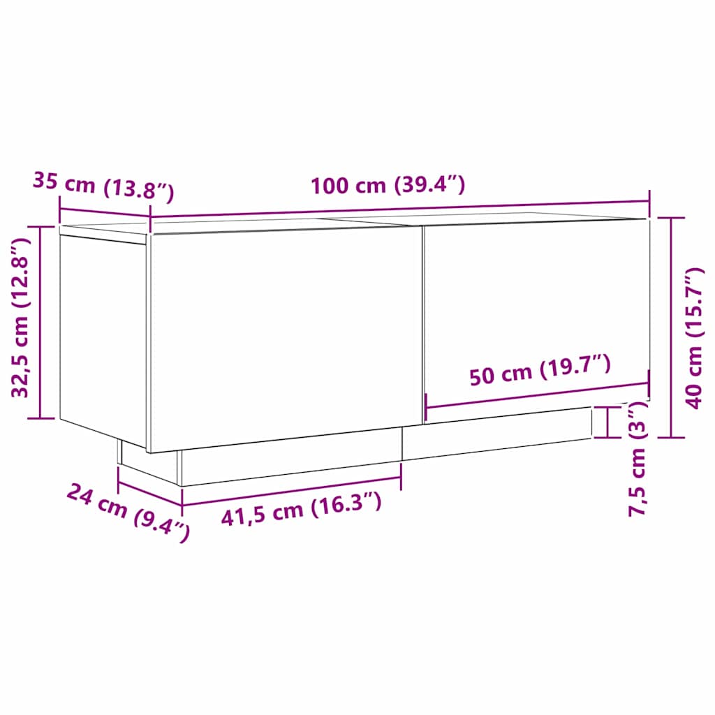 TV-Schränk Schwarz Eichen-Optik 100 x 35 x 40 cm Holzwerkstoff