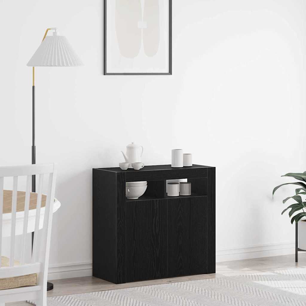 Sideboard Schwarz Eichen-Optik 80 x 35 x 75 cm Holzwerkstoff