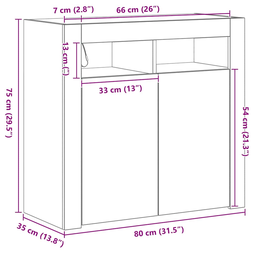 Sideboard Schwarz Eichen-Optik 80 x 35 x 75 cm Holzwerkstoff