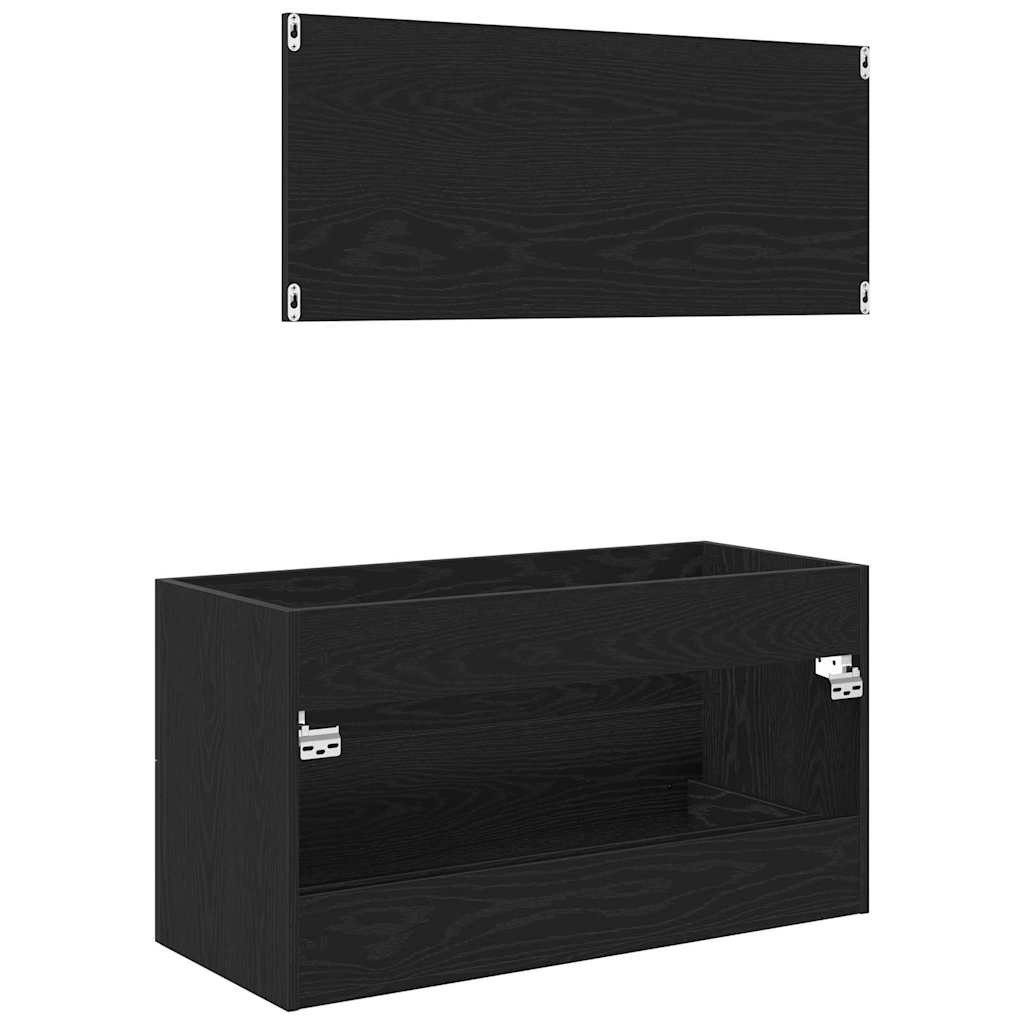 Waschbecken-Schrank Schwarz Eichen-Optik 90 x 45 x 1.5 cm