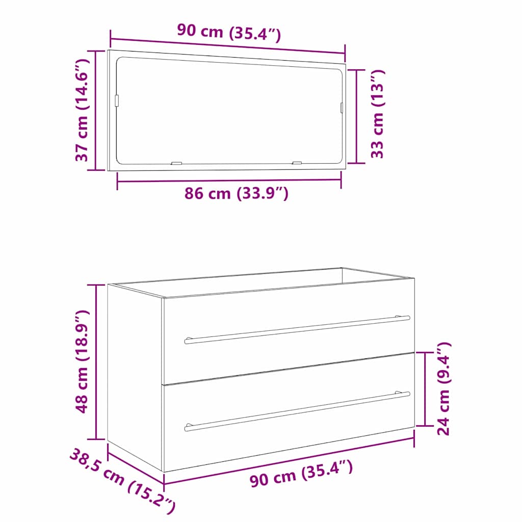 Waschbecken-Schrank Schwarz Eichen-Optik 90 x 45 x 1.5 cm