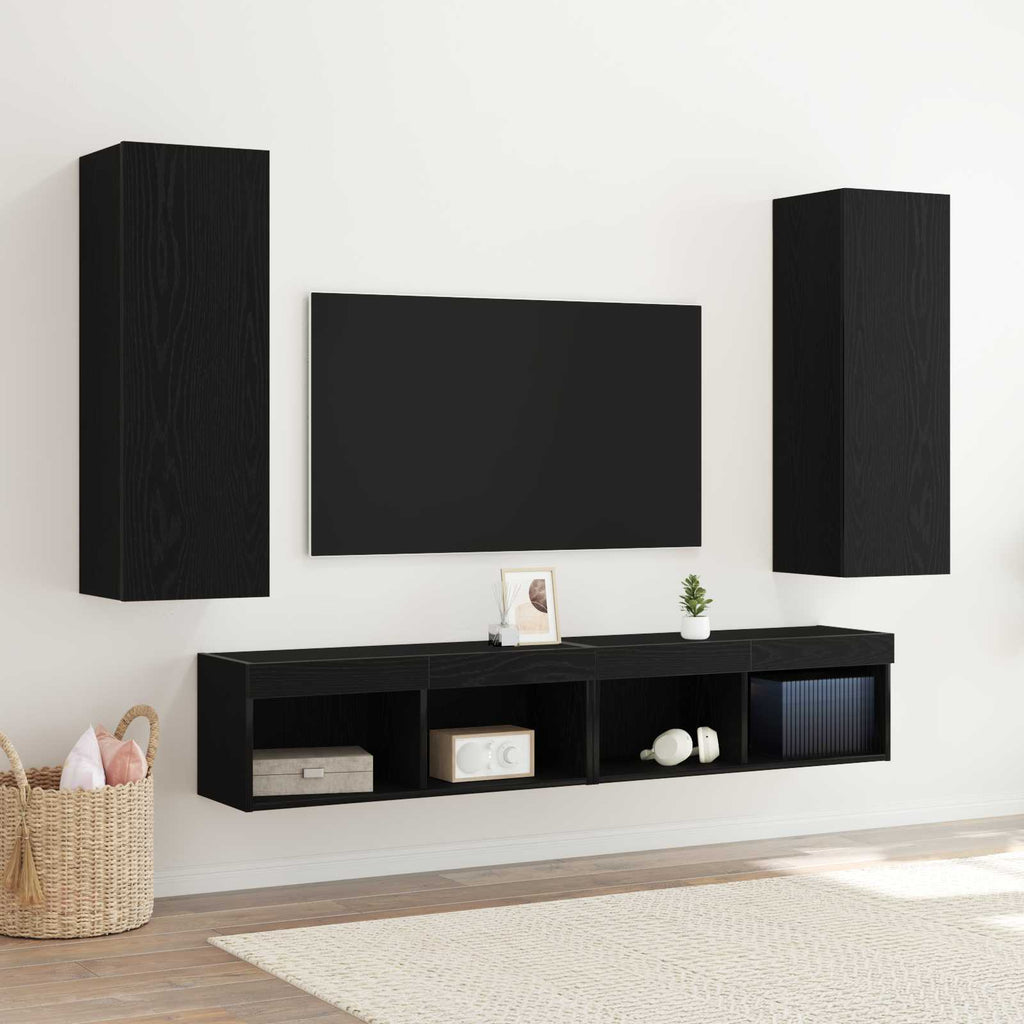 Wand-TV-Schrank 2 pcs Schwarz Eichen-Optik 30,5 x 28,5 x 90 cm