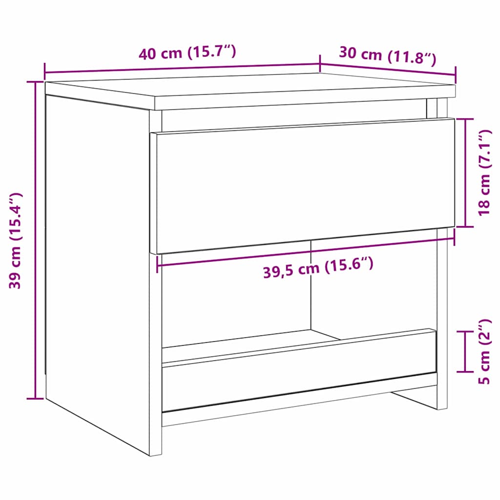 Nachttisch Schwarz Eichen-Optik 40 x 30 x 39 cm Holzwerkstoff