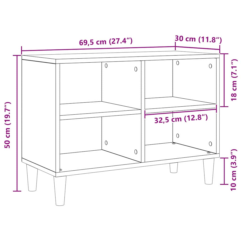 TV-Schränk Schwarz Eichen-Optik 69,5 x 30 x 50 cm Holzwerkstoff