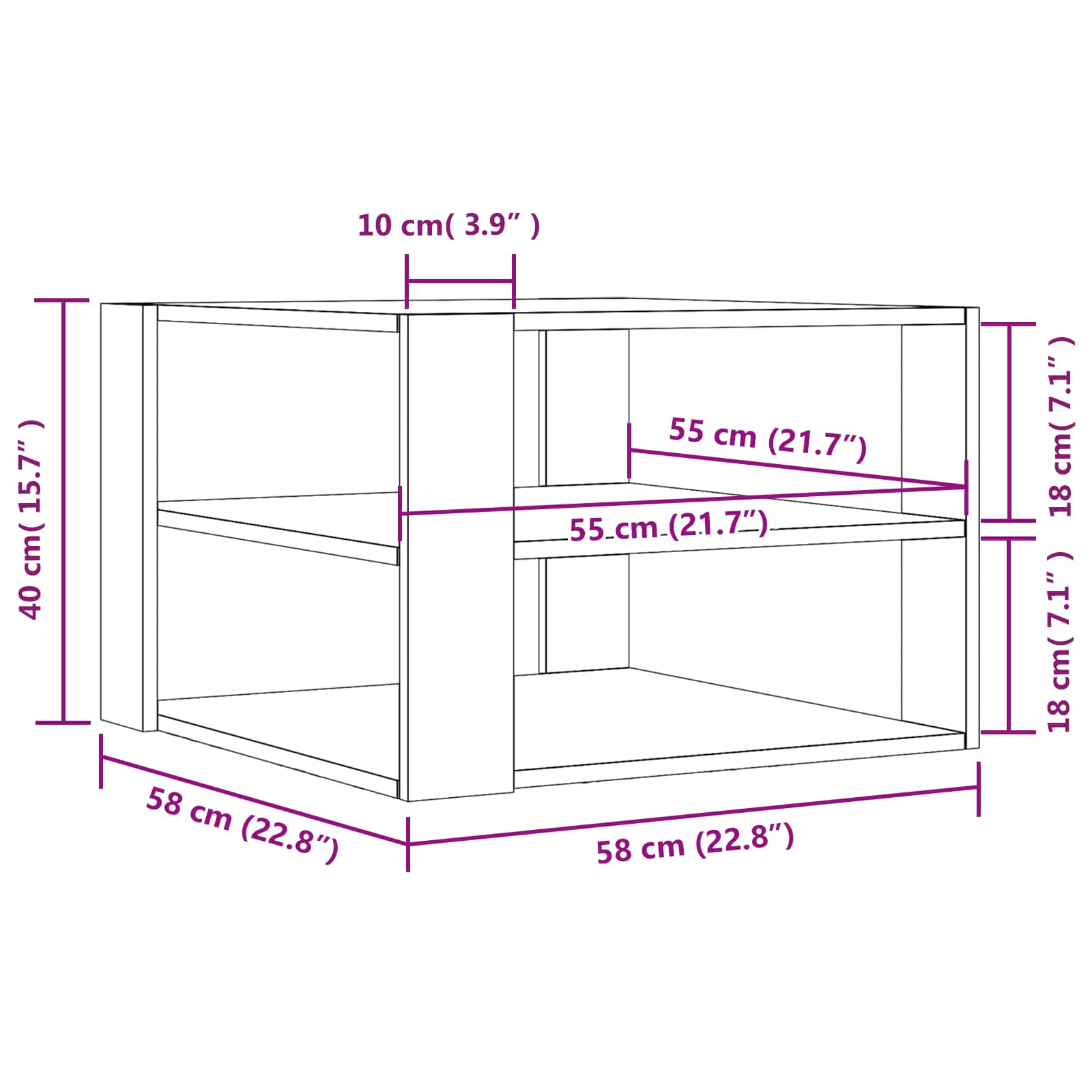 Couchtisch Schwarze Eiche 58 x 58 x 40 cm Holzwerkstoff