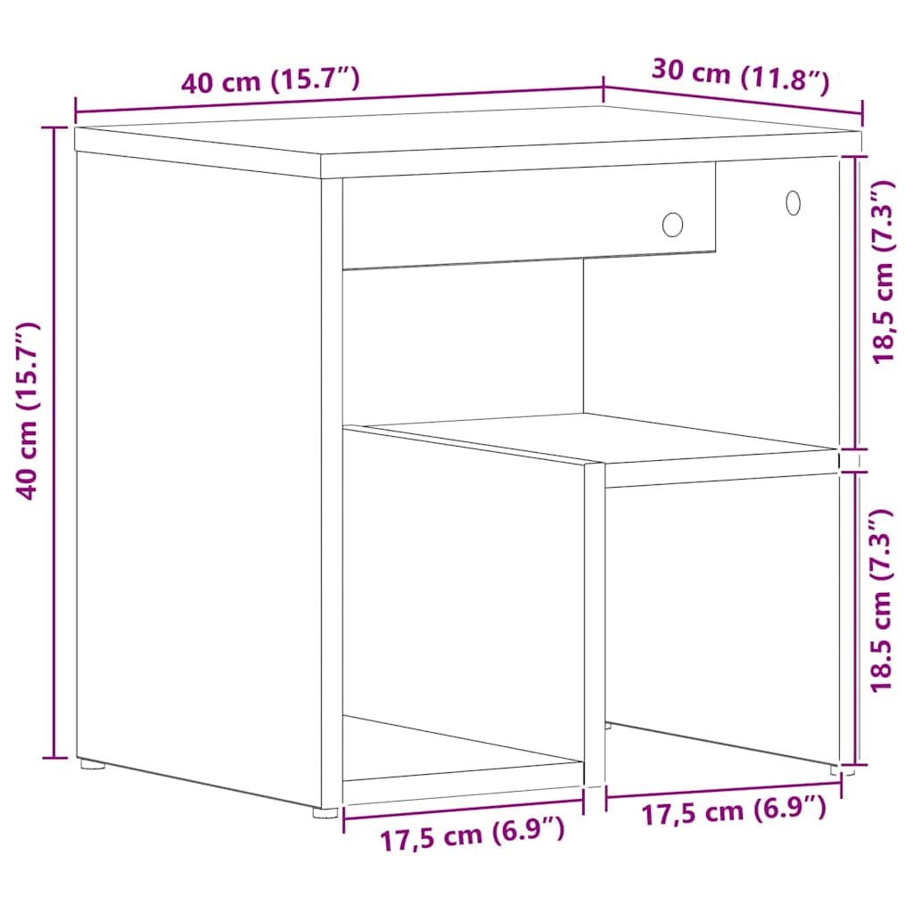 Nachttisch Schwarz Eichen-Optik 40 x 30 x 40 cm Holzwerkstoff