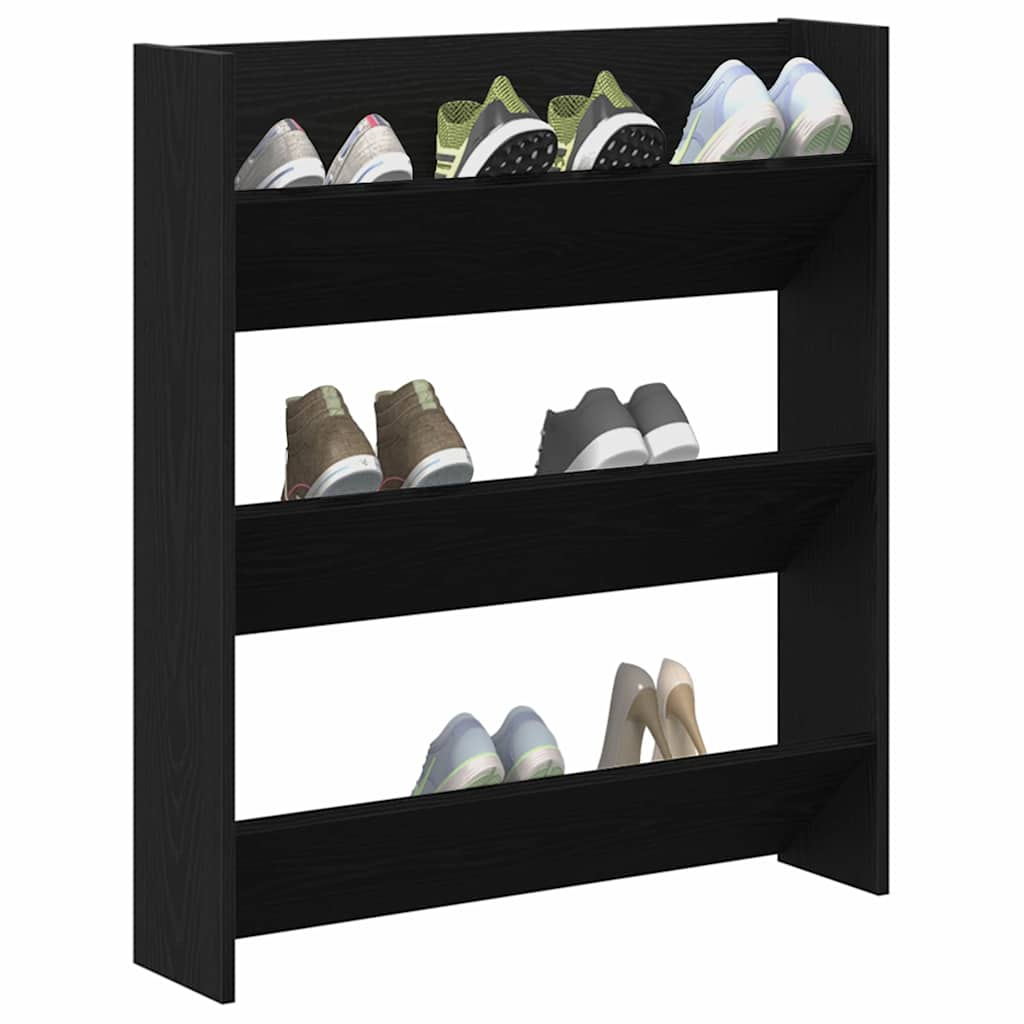 Schuhschrank Schwarz Eichen-Optik 80 x 18 x 90 cm Holzwerkstoff