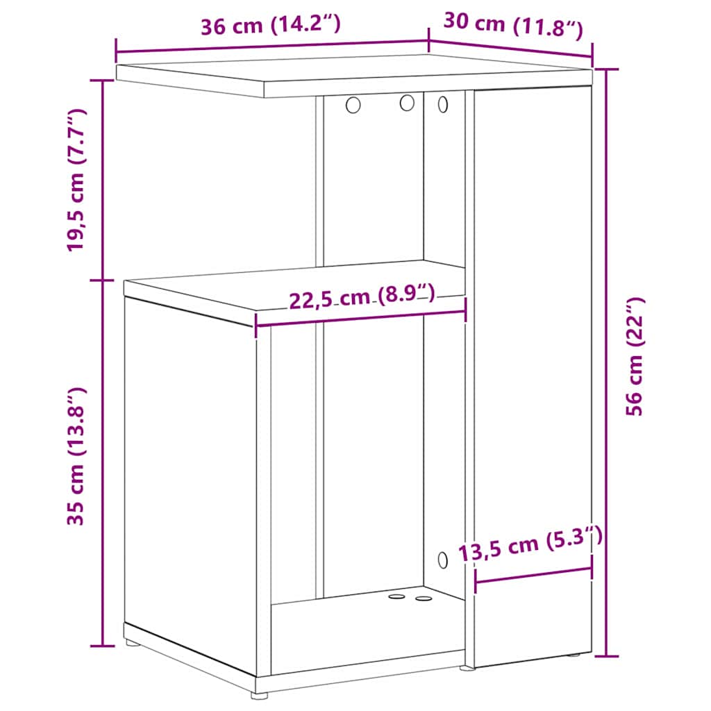 Beistelltisch Schwarz Eichen-Optik 36 x 30 x 56 cm