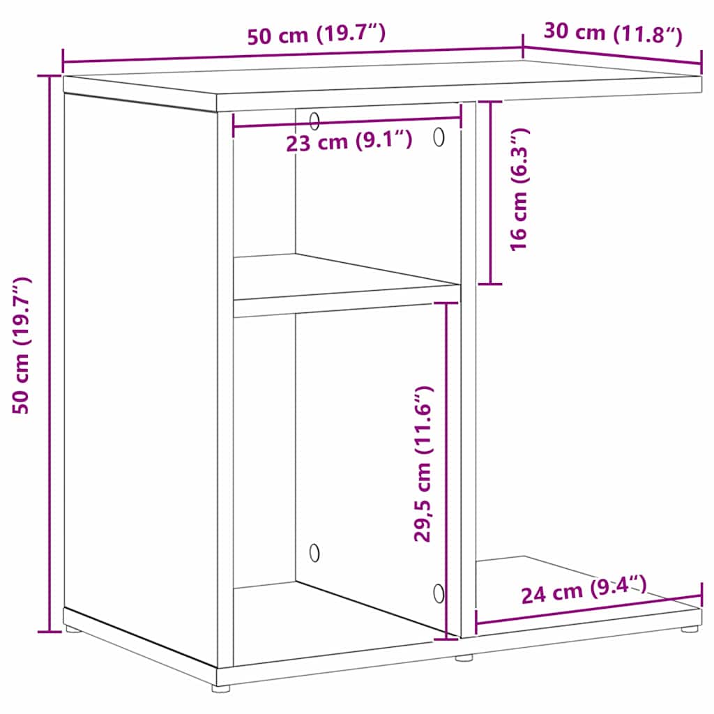 Beistelltisch Schwarz Eichen-Optik 50 x 30 x 50 cm