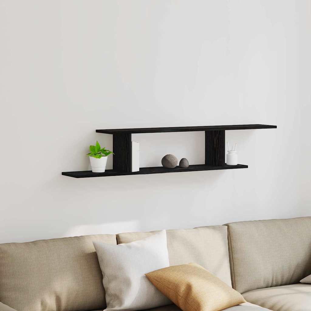 Wandmontiertes TV Regal Schwarz Eichen-Optik 125 x 18 x 23 cm