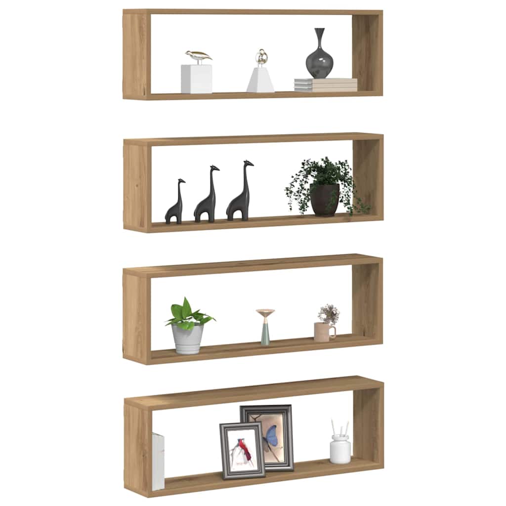 Wandregale mit Regal 4 pcs Kunsthandwerk Eiche 80 x 15 x 26 cm