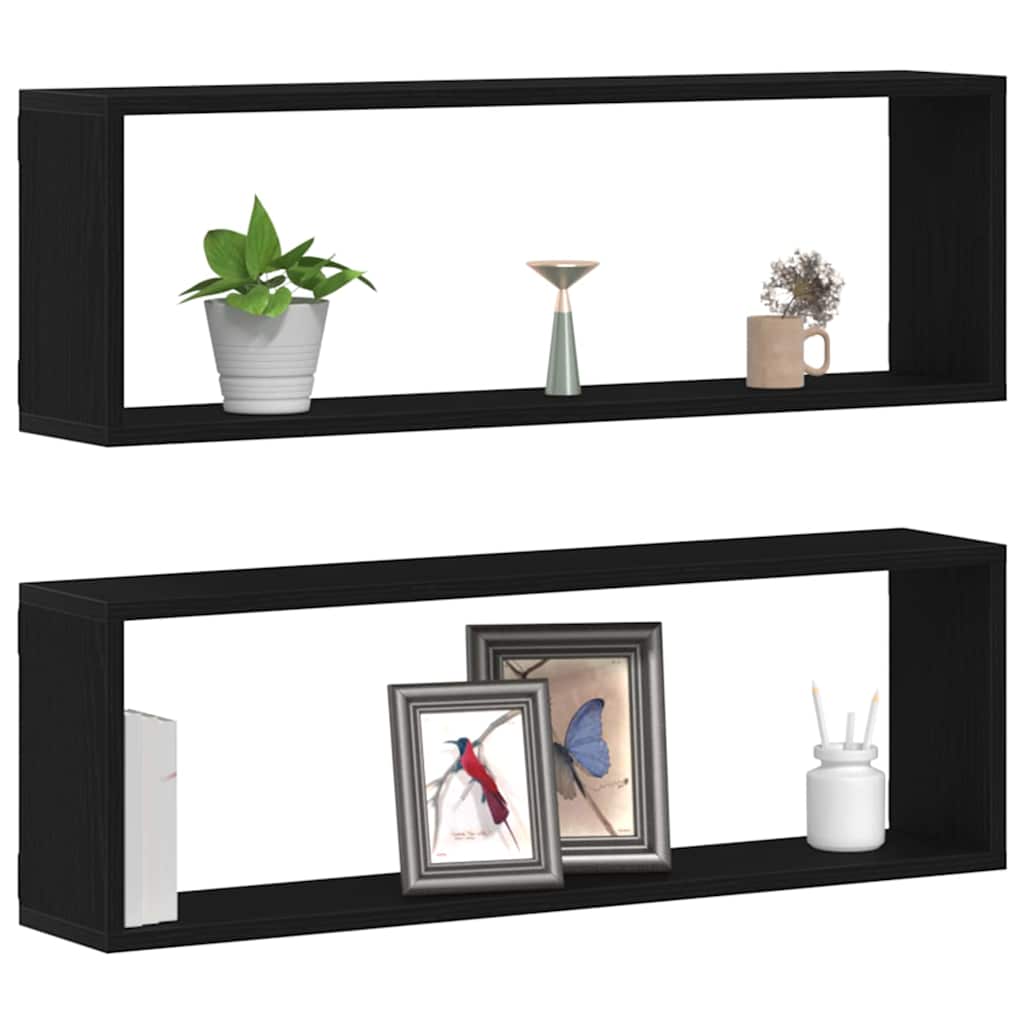 Wandregale mit Regal 2 pcs Schwarz Eichen-Optik 80 x 15 x 26 cm