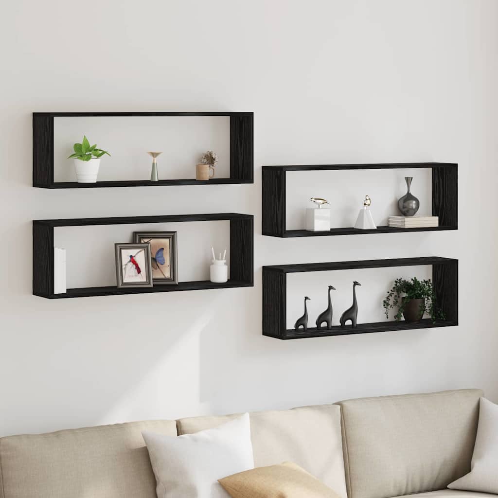Wandregale mit Regal 4 pcs Schwarz Eichen-Optik 80 x 15 x 26 cm