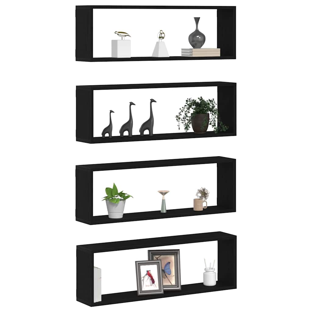 Wandregale mit Regal 4 pcs Schwarz Eichen-Optik 80 x 15 x 26 cm