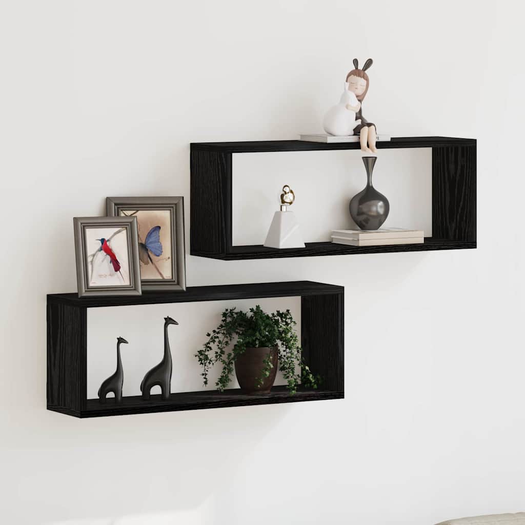 Wandregale mit Regal 2 pcs Schwarz Eichen-Optik 60 x 15 x 23 cm