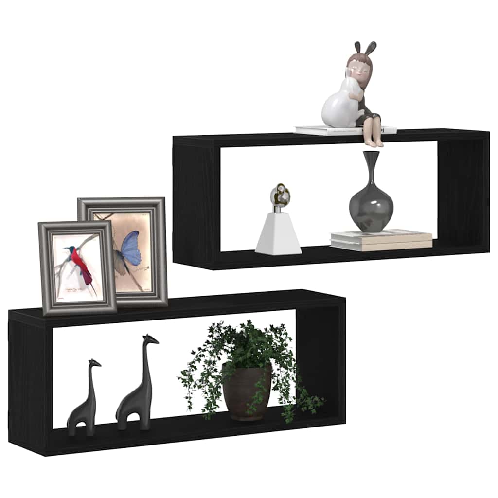 Wandregale mit Regal 2 pcs Schwarz Eichen-Optik 60 x 15 x 23 cm