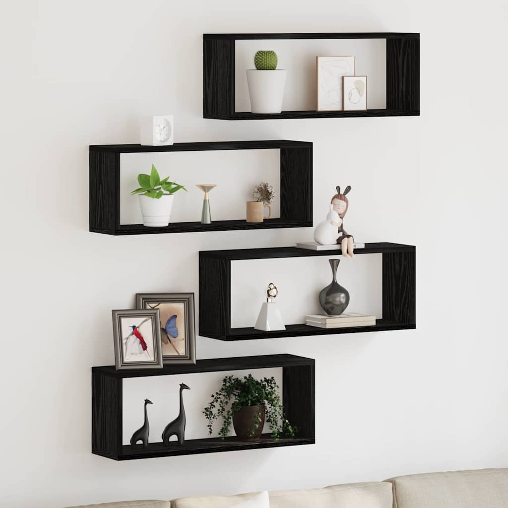 Wandregale mit Regal 4 pcs Schwarz Eichen-Optik 60 x 15 x 23 cm