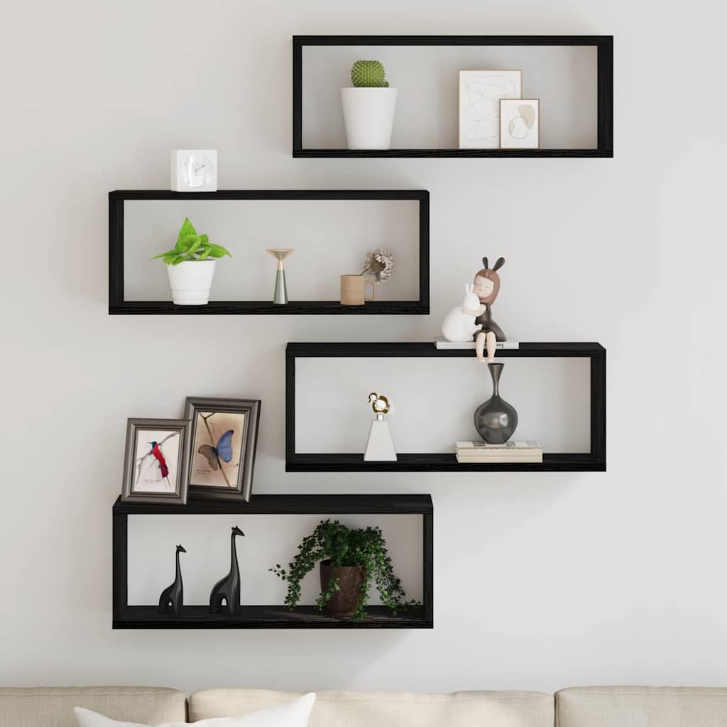 Wandregale mit Regal 4 pcs Schwarz Eichen-Optik 60 x 15 x 23 cm