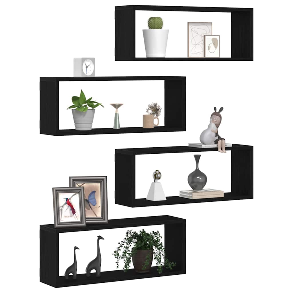 Wandregale mit Regal 4 pcs Schwarz Eichen-Optik 60 x 15 x 23 cm