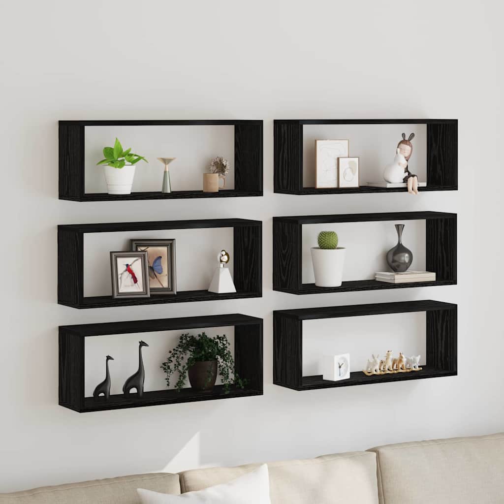 Wandregale mit Regal 6 pcs Schwarz Eichen-Optik 60 x 15 x 23 cm