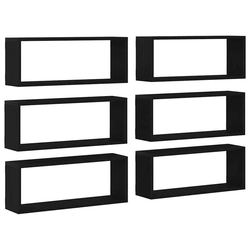 Wandregale mit Regal 6 pcs Schwarz Eichen-Optik 60 x 15 x 23 cm