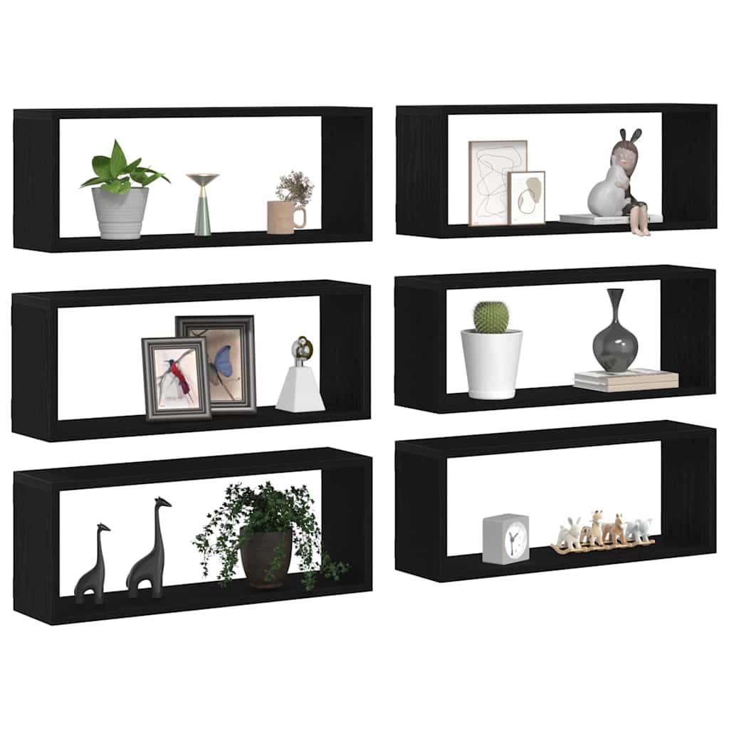 Wandregale mit Regal 6 pcs Schwarz Eichen-Optik 60 x 15 x 23 cm