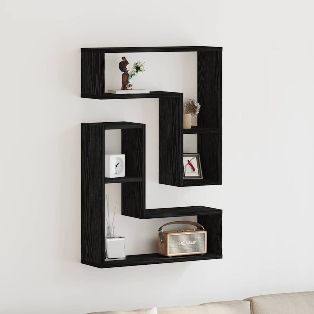Wandregal mit Regal 2 pcs Schwarz Eichen-Optik 50 x 15 x 85 cm